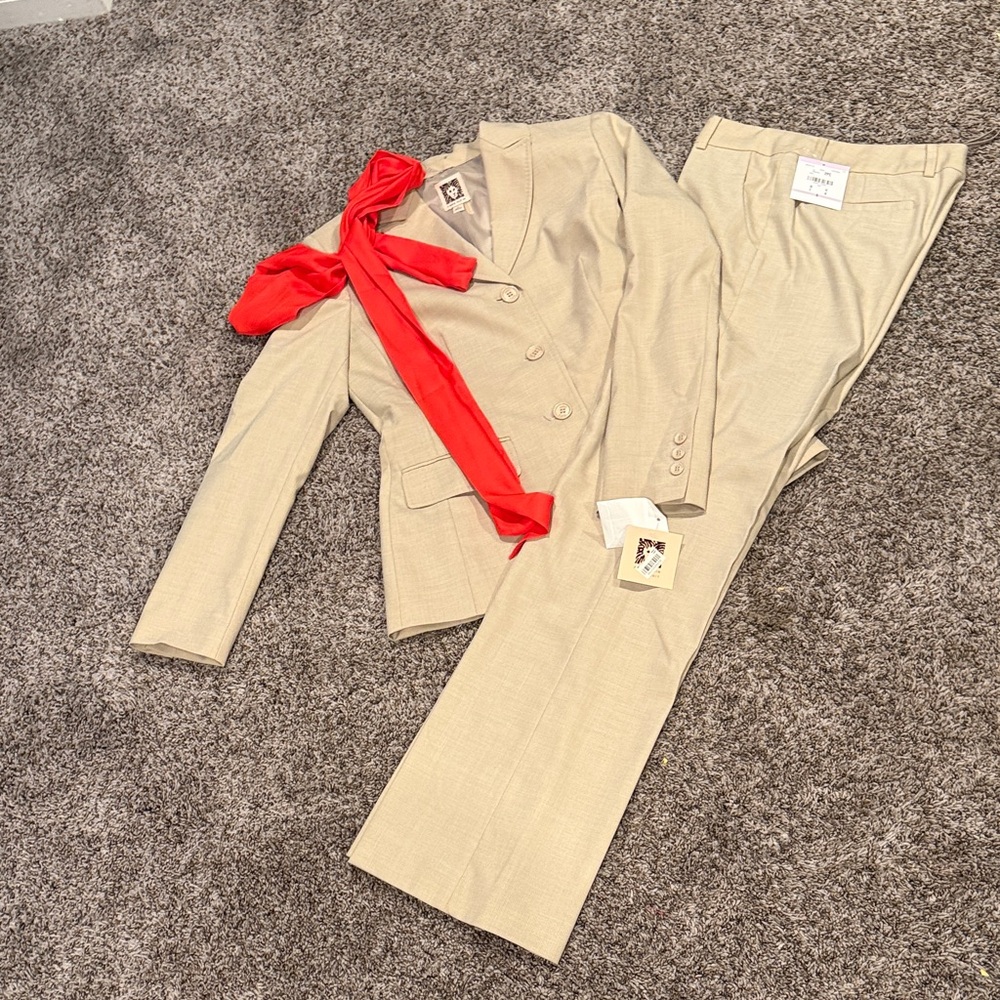 Anne Klein Tan Women's Pantsuit with Red Accent
